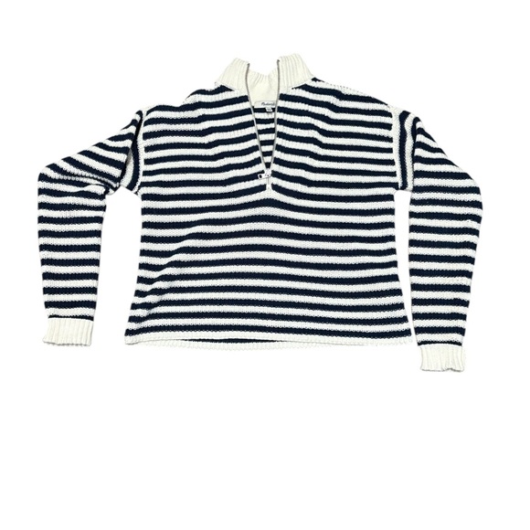 Madewell Ribbed Half-Zip Sweater in Stripe Sz XXS - Picture 2 of 6